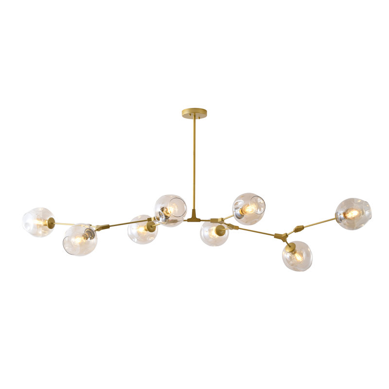Transitional 8-Light Gold Metal Chandelier With Amber Glass Shades