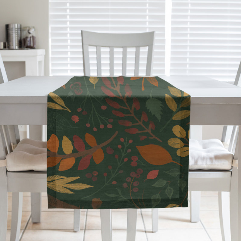 Festive Hol Autumn Table Runner, 72" L x 16" W, Orange/Green, Cotton blend