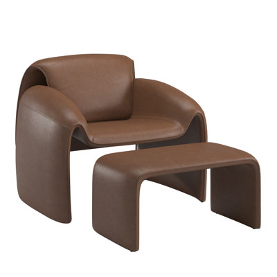 Gainsborough Round Arm Accent Chair And Ottoman - Brown Vegan Leather