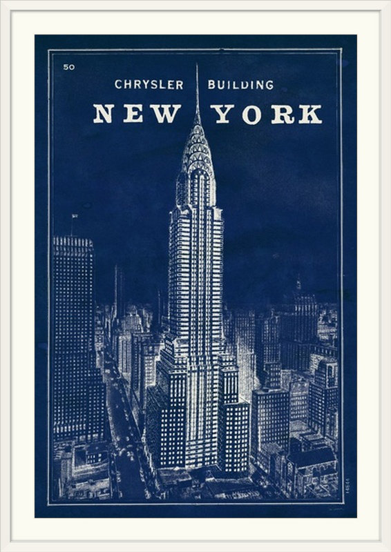 «Blueprint Map Chrysler Building» par Sue Schlabach, impression, Cadre blanc, H 32 po x l 24 po x P 1 po