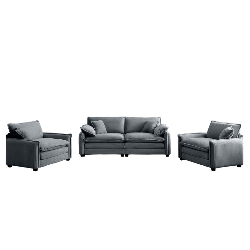 Ensemble de canapé luxueux et sophistiqué avec coussins et coussins moelleux, ensemble de canapé pour les salons et les clubs ainsi que les cinémas maison, composé de deux canapés simples et d'un canapé 2 places Ingrey Corduroy