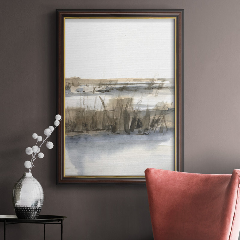 Bleu-gris Marais III bleu, H 20 po x l 16 po x P 2,5 po, Encadré en brun