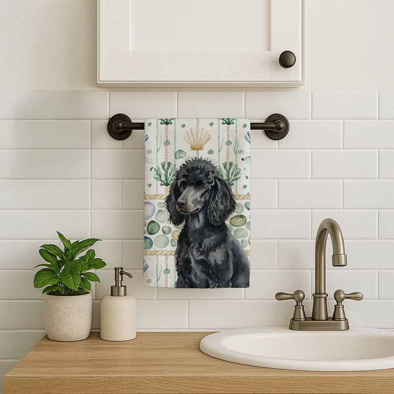 Serviette de cuisine blanche en verre de mer à épagneul tibétain blanc, Caniche noir standard