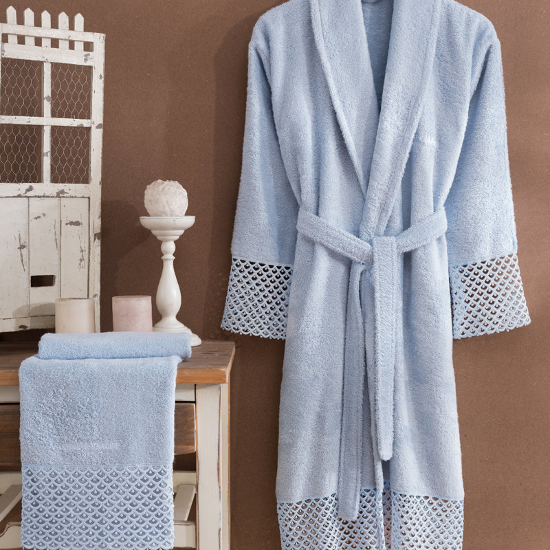 Peignoir mi-mollet de genre Bogomila, Bleu, L / XL