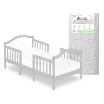 Dream On Me Rosie Toddler Bed, Grey — With Dream On Me Serene Snooze Crib & Toddler Mattress Bundle
