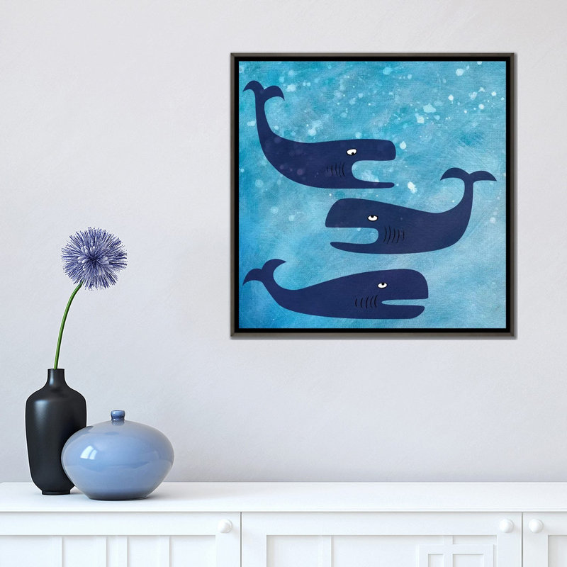 « Baleines » par Nic squirrell-impression, Toile avec cadre gris, H 18 po x l 18 po x 1,5 po, Pas de tapis