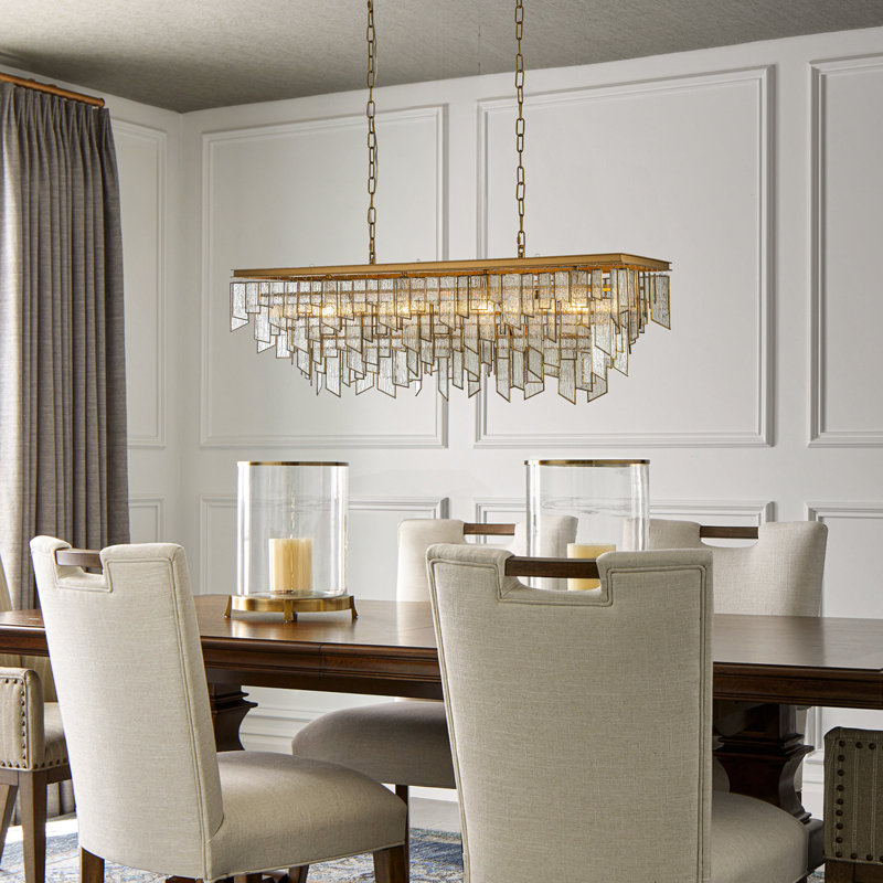 Girtman 4-Light Mid-Century Modern Matte Gold Glass Fringe Chandelier for Dining Room with Water Glass Shade