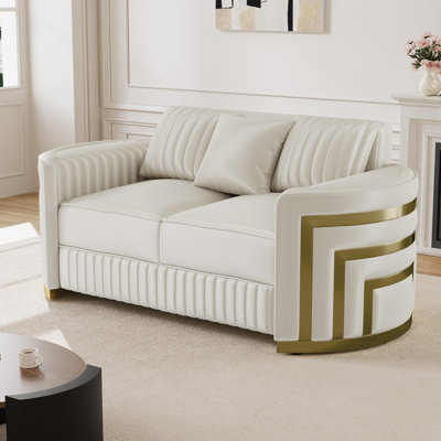 65" Curved Sofa With Crescent Gold Accent Arms