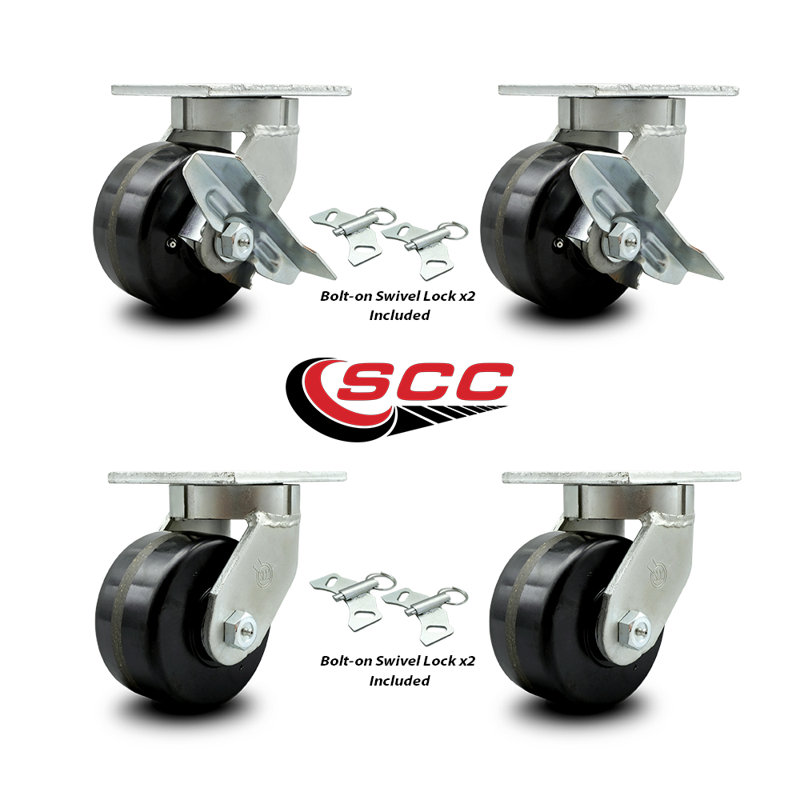 Ensemble de roulettes Phénoliques extra robustes 4 verrous pivotants 2 freins SCC