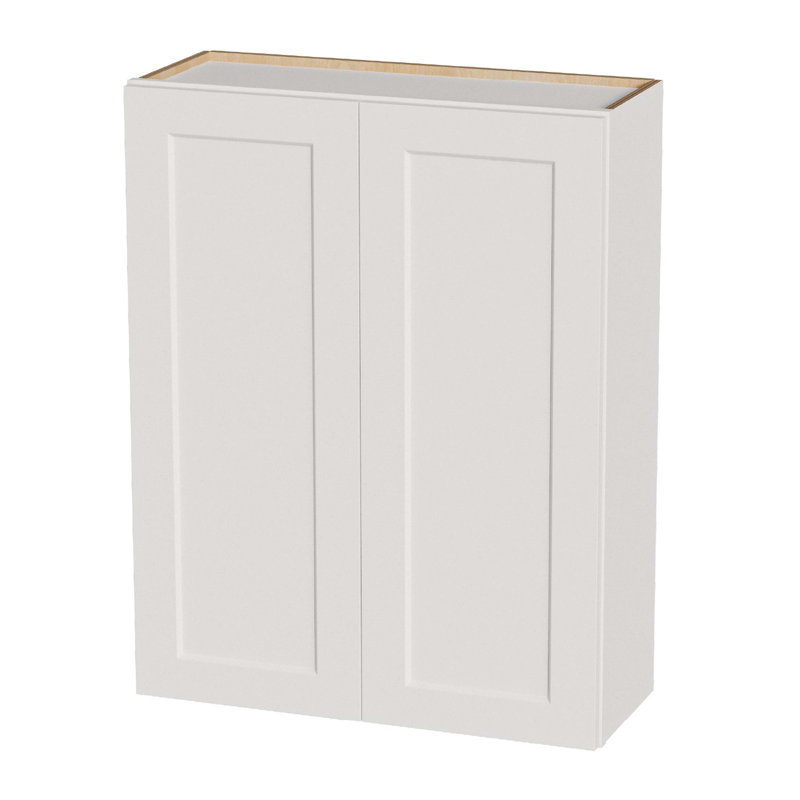 33×12×42 Inch White Shaker Solid Wood Wall Mount Cabinet, Double Door Dual Adjustable Shelf Storage Cabinet, White