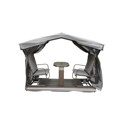 4-Seat Outdoor Glider Benches With Canopy, Retro Metal Glider Chair With Aluminum Frame, Patio Swing Chair For Outside,Garden,Lawn