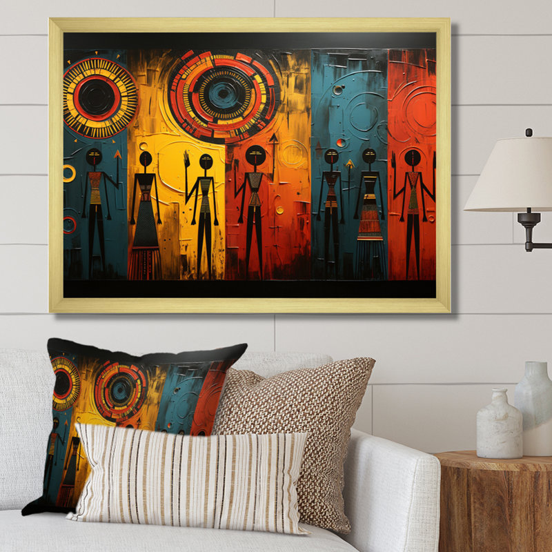 Khoary African Tribal Rhythms VII - Art mural tribal africain pour le salon, Doré, H 34 po x l 44 po