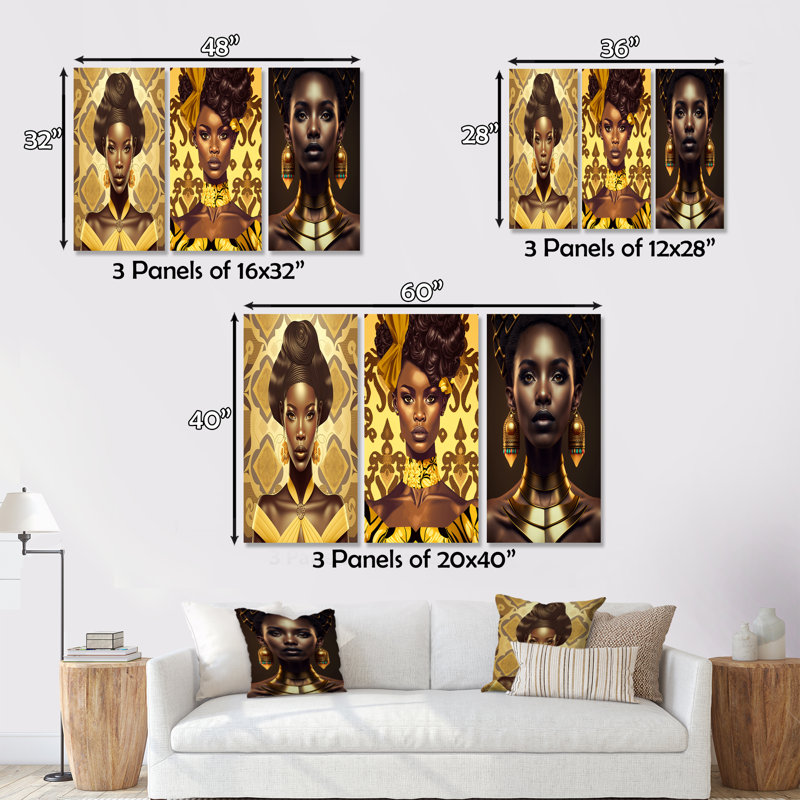 Ensemble de 3 pièces de style rétro vintage afro-américain VI, H 32 po x l 48 po x P 1 po