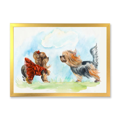 " Yorkshire Terrier Dogs Meeting " Painting Print