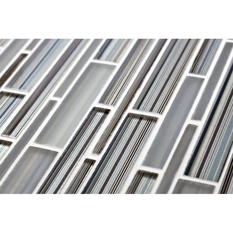 11.8" x 12.2" Glass Mosaic Tile, Blue/Gray