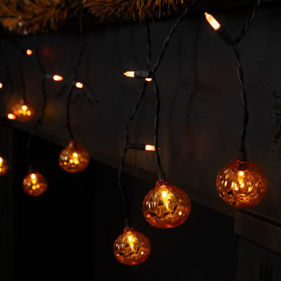 LED Lighted Pumpkin Halloween Curtain Icicle Lights - Orange - 5.25' Black Wire - 25Ct