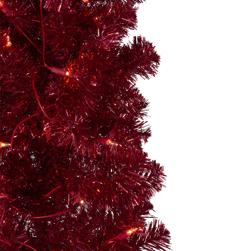 Arbre de Noël artificiel rouge 6 pi avec lumières claires
