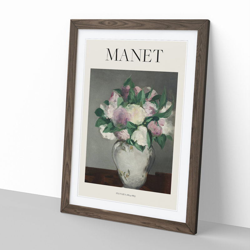 Peonies by Edouard Manet - Picture Frame Painting, 65cm H x 48cm W x 2cm D, Walnut