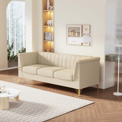 Friscia Fabric Upholstered 3-Seater Sofa,Velvet Sofa,Chesterfield Sofa,Living Sofa,Velvet Couch