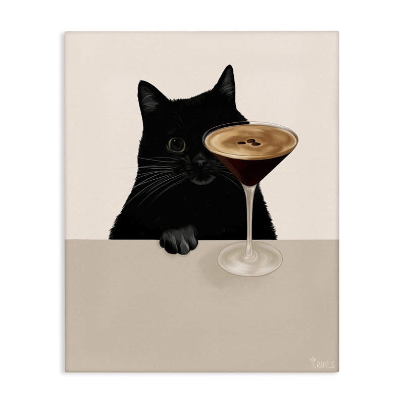 Chat et espresso, art mural Martini par Tara Royle, H 40 po x l 30 po