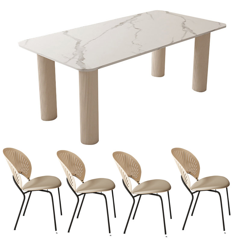 Glossy Rock Dining Table 4 - Person Four Leg Base Dining Set, 29.5"H x 70.9"L x 31.5"W