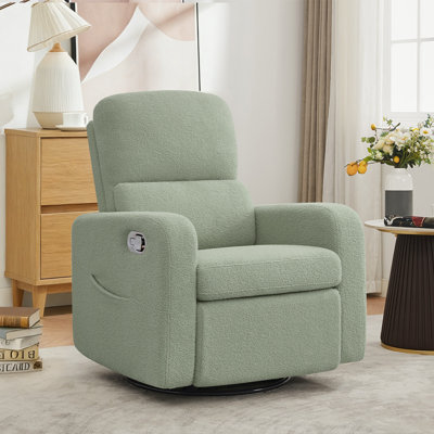  Reiby 36" Teddy Boucle Swivel Rocker Glider Recliner with Wider Armrest and Double Pocket, 360" Swivel Nursery Glider Recliner