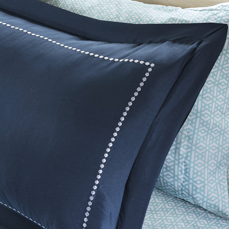 Édredon simple TG et drap - imprimé médaillon bleu marine, matériau, motif d'accessoires de lit inclus, microfibre douce, taies décoratives brodées