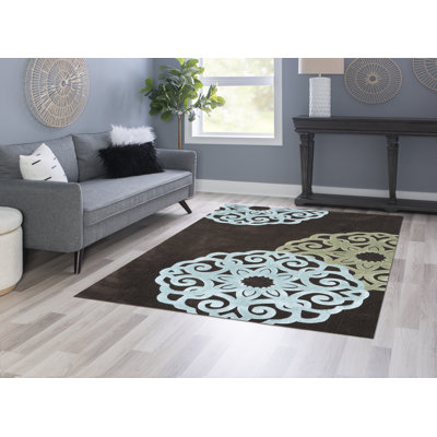 Tapis fabriqué à la main Equelle chocolat et bleu glacier