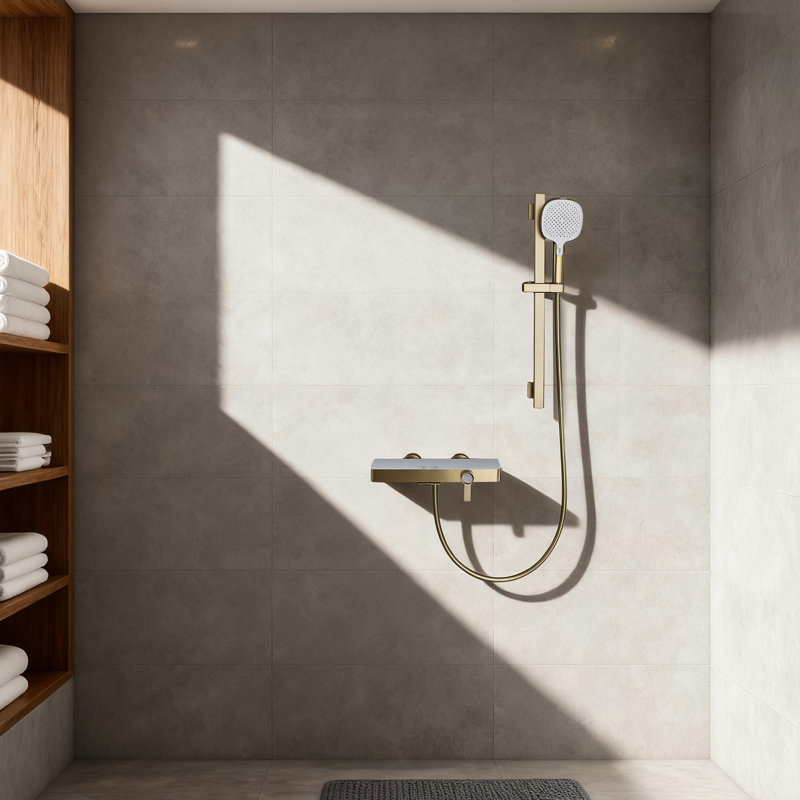 Système de douche complet à deux fonctions avec barre coulissante 2,1 gal / min, Or brossé