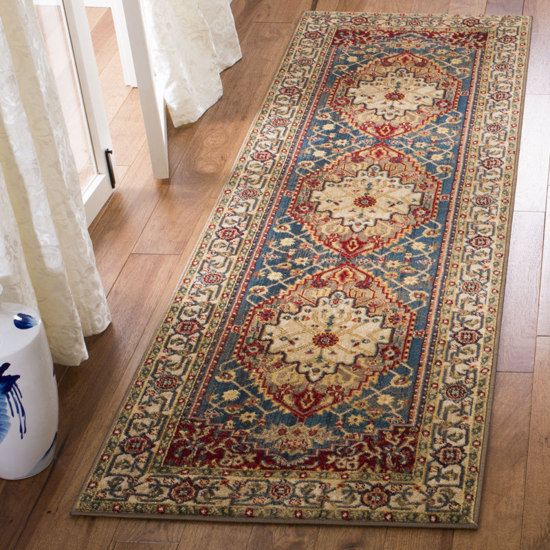 Bisen Performance Oriental Rug, Runner 2'6" x 6', Ivory/Blue
