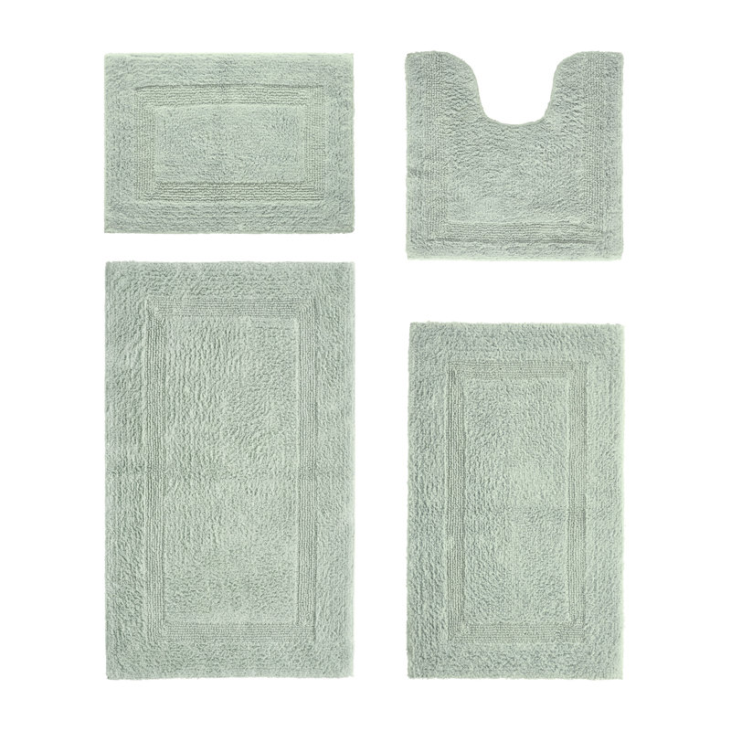 Ensemble de tapis de salle de bain 4 pièces 100% coton Adelen Premium 2370 GSM, lavable à la machine, super absorbant et tapis de bain réversible à tissage touffeté pour salle de bain, douche et baignoire, tapis certifiés Oeko-Tex, sauge foncé