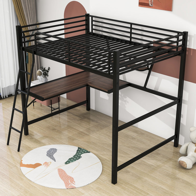 Lit mezzanine double pour enfants Leola, Noir