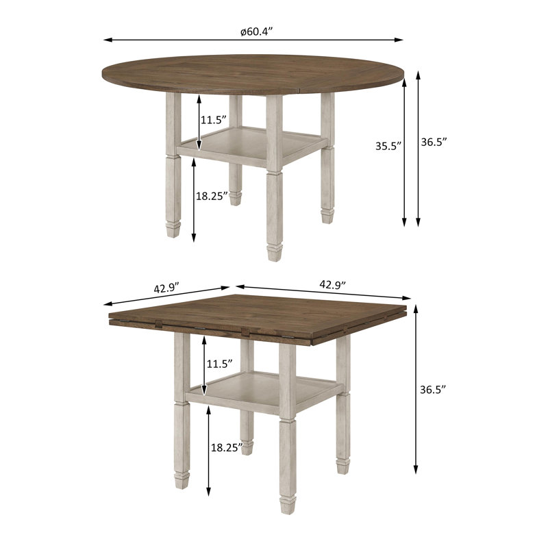 Skalski Counter Height Dining Set with Drop Leaf in Brown and Cream, 5