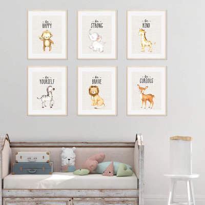 Crofford Inspirational Motivational Kid Quotes, Burlap, Be Brave, Kind, Curious 6-Piece Set Paper Print