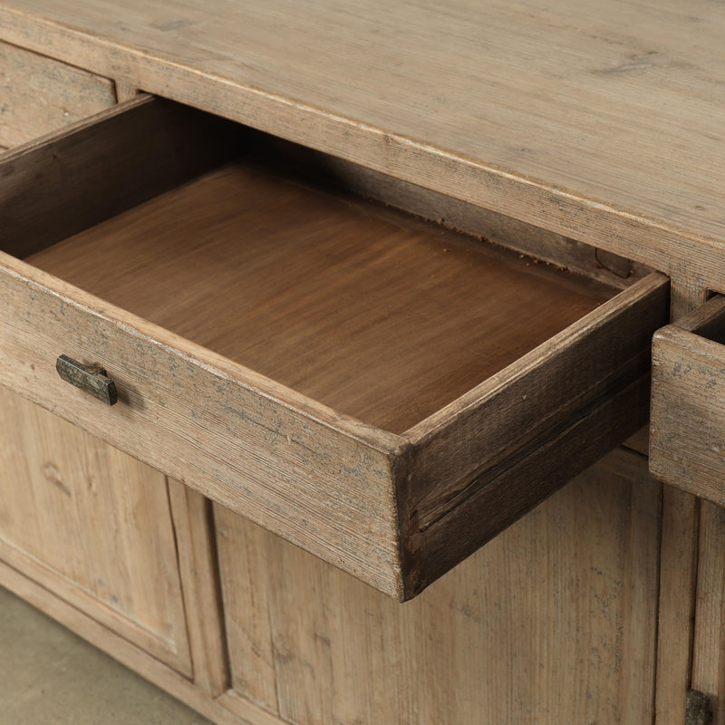Approx. 79" Rustic Natural Wood Sideboard–3 Drawers & 3 Doors Weathered Natural