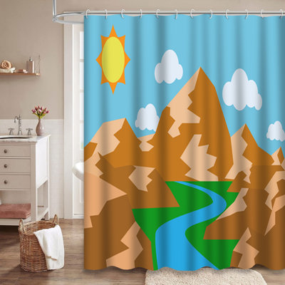 Natural River Hot Mountain Stone Summer Shower Curtain with 12 Hooks