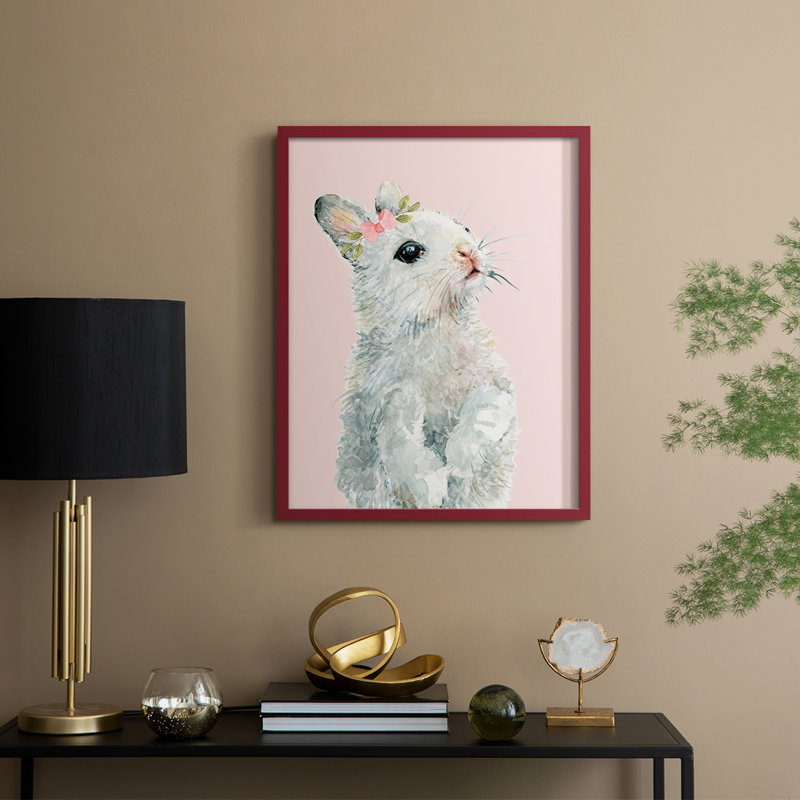 Lapin habillé, reproduction encadrée - bois massif, H 21 po x l 17 po, Rouge