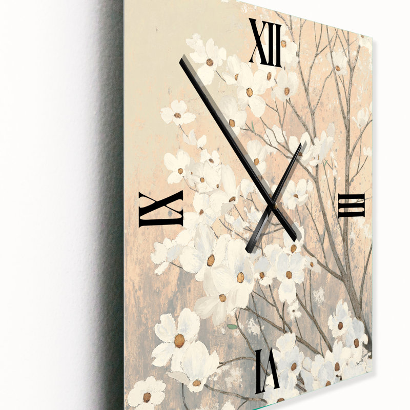 Horloge murale en métal Brown Onn Grey Blossoms, Petit