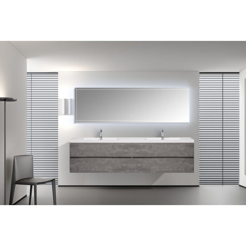 Amreeta 83.3" Wall-Mounted Double Bathroom Vanity Set, Gray