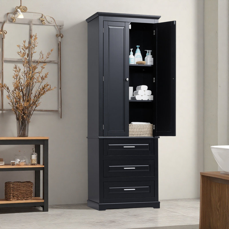 Armoire à linge autoportante à 3 tiroirs avec tablettes réglables, Noir