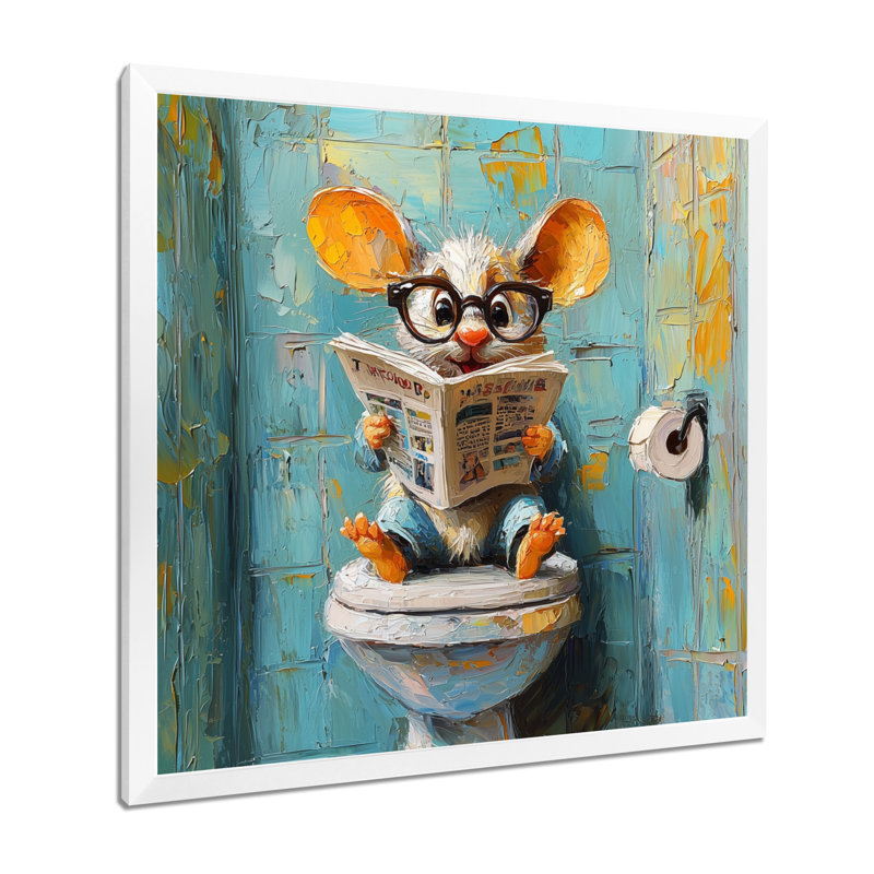 Kela, une jolie souris assise à la toilette III - Toilette, art mural, Reproduction encadrée d'une seule photo, Blanc