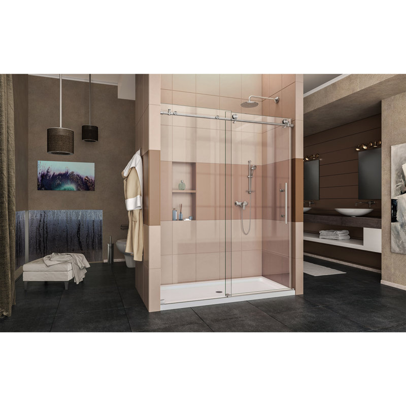 DreamLine Enigma-X 56 - 60 inch W x 76 inch H Frameless Sliding Shower Door in Brushed Stainless Steel, 60"