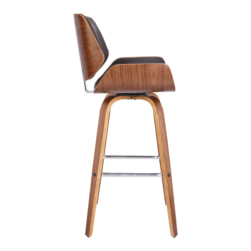 Tyler Mid-Century Swivel Counter Height Barstool in Brown Faux Leather with Walnut, 66cm
