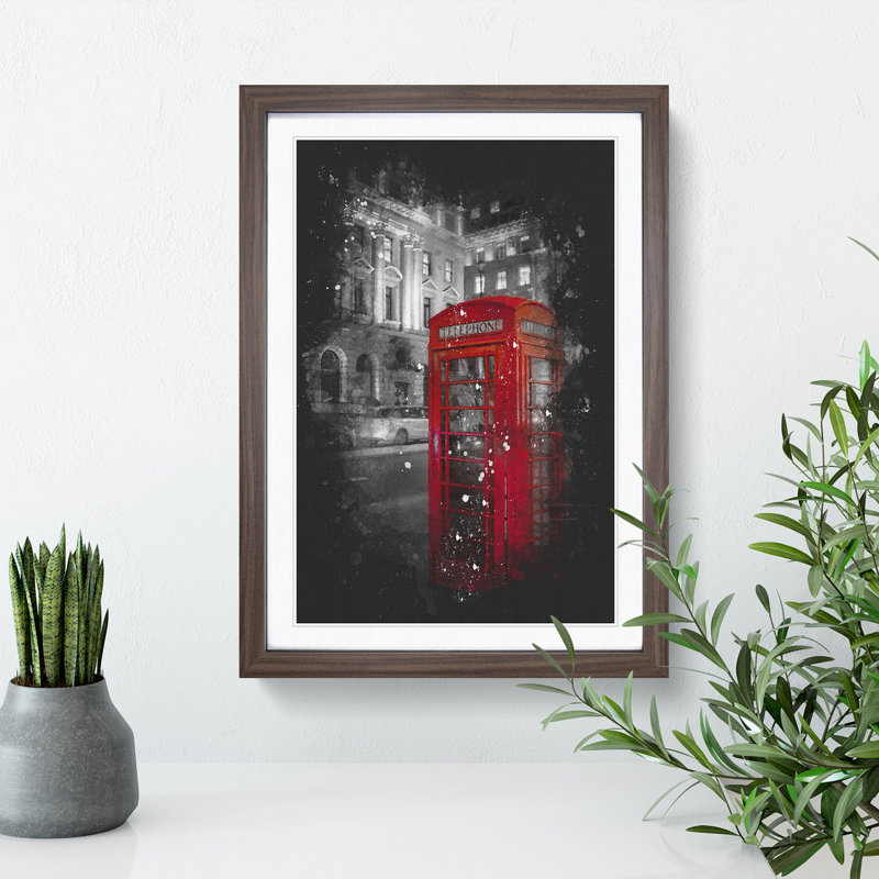 Red Telephone Box - Picture Frame Painting, 36cm H x 27cm W x 2cm D, Walnut Framed