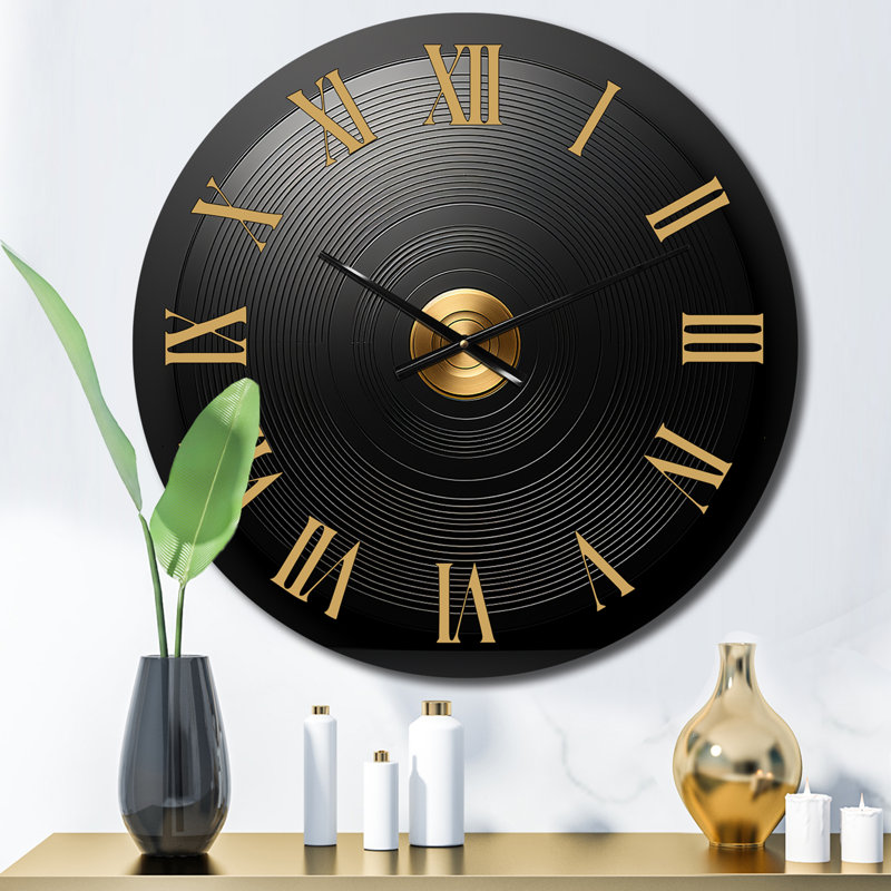 Horloge ronde noire et dorée en vinyle Serenade II - Disques vinyle, Petit