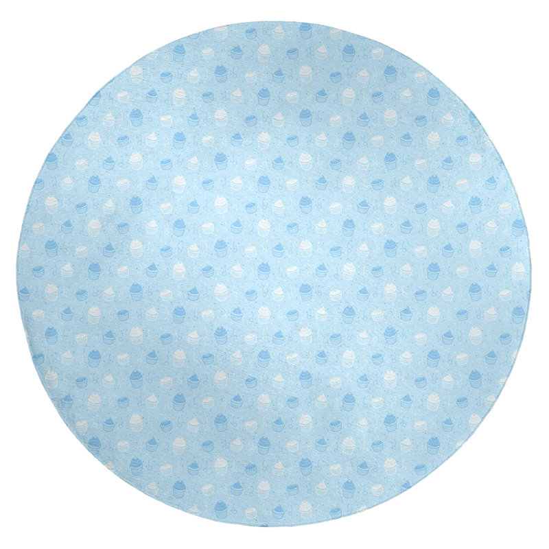 Tapis petits gâteaux à rayures bleu area, Rond 5 pi