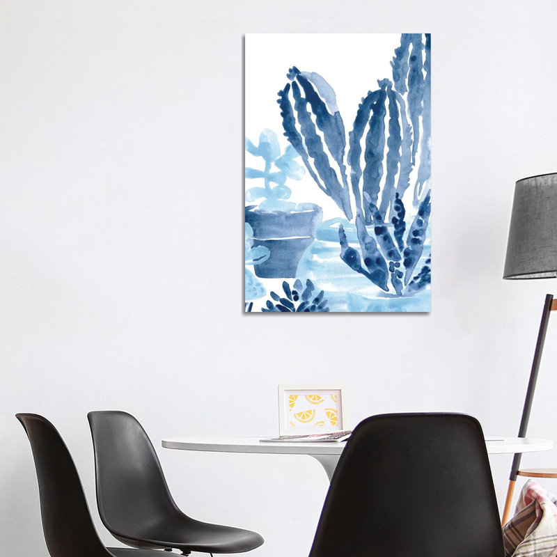 Indigo Succulent I by June Erica Vess - Wrapped Canvas Painting, 101.6 cm H x 66.04 cm W x 1.91 cm D