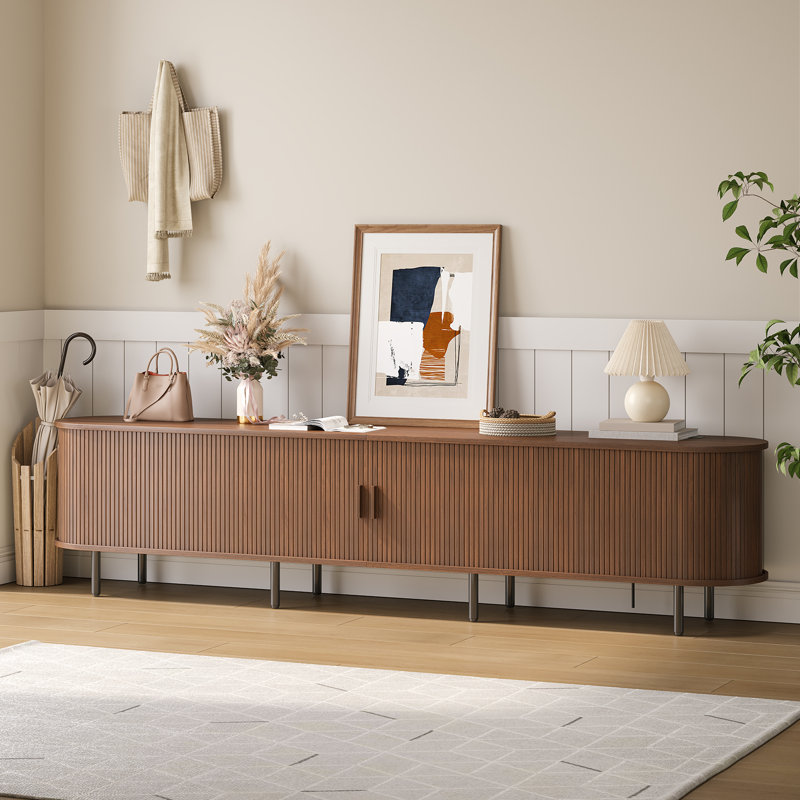 Meuble télé avec rangement et tablettes Jalonda, Noyer, 21.66" H x 94.5" L x 15.76" W