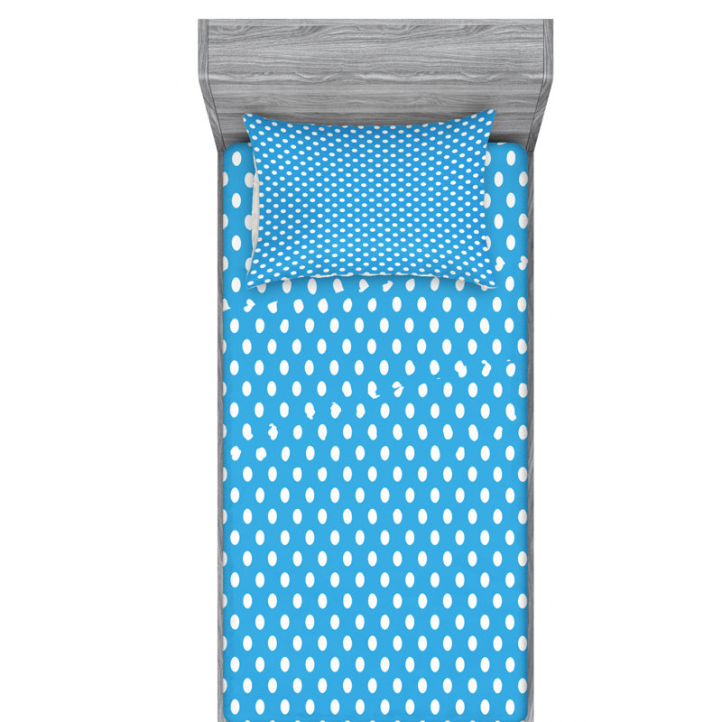 Microfiber Polka Dots Sheet Set, Twin Sheet Set with 1 Pillowcase, Blue Polka Dots