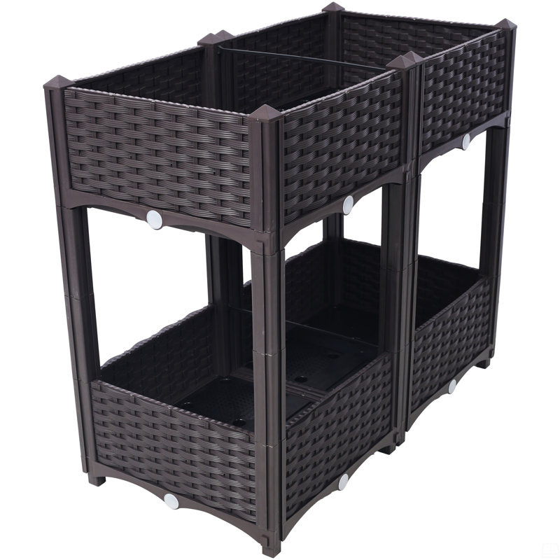 Lits surélevés avec jardinière, H 27,7 po x l 31,5 po x P 15,7 po, Brun